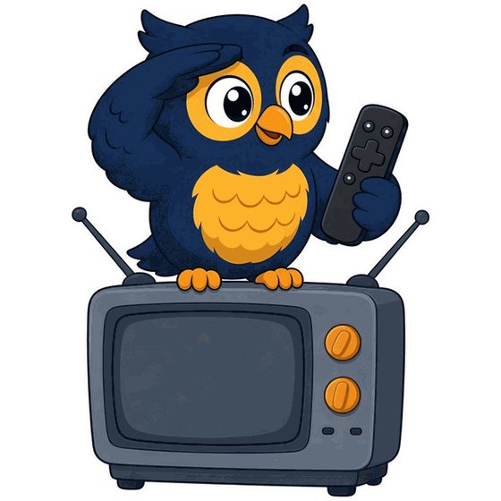 The Remote Owl, ChannelZap's mascot, perched on a retro TV with a remote in its wing